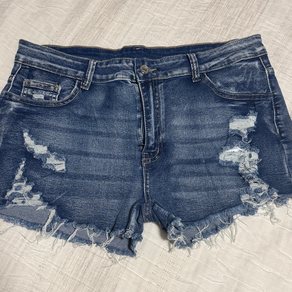 SHEIN Blue Distressed Jean Shorts